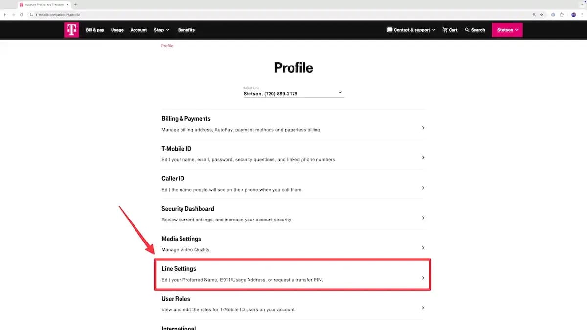 T-Mobile profile page